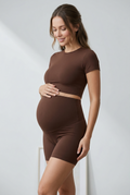 Chocolate Brown Maternity Crop Top & Biker Short Set