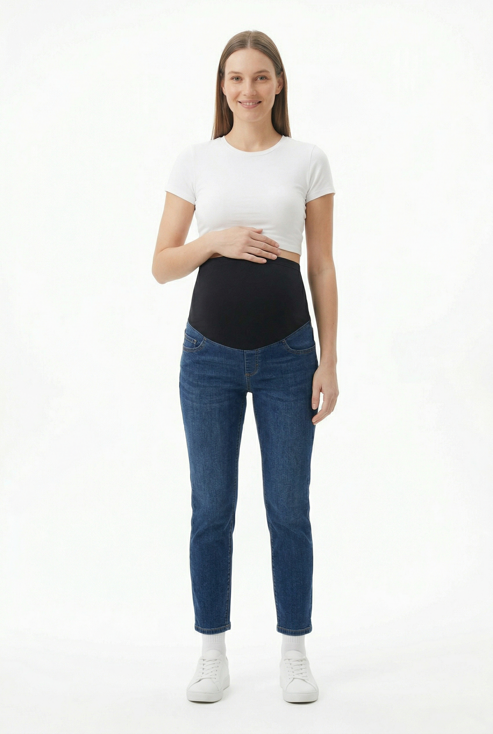 Classic Blue Over-Belly Maternity Jeans