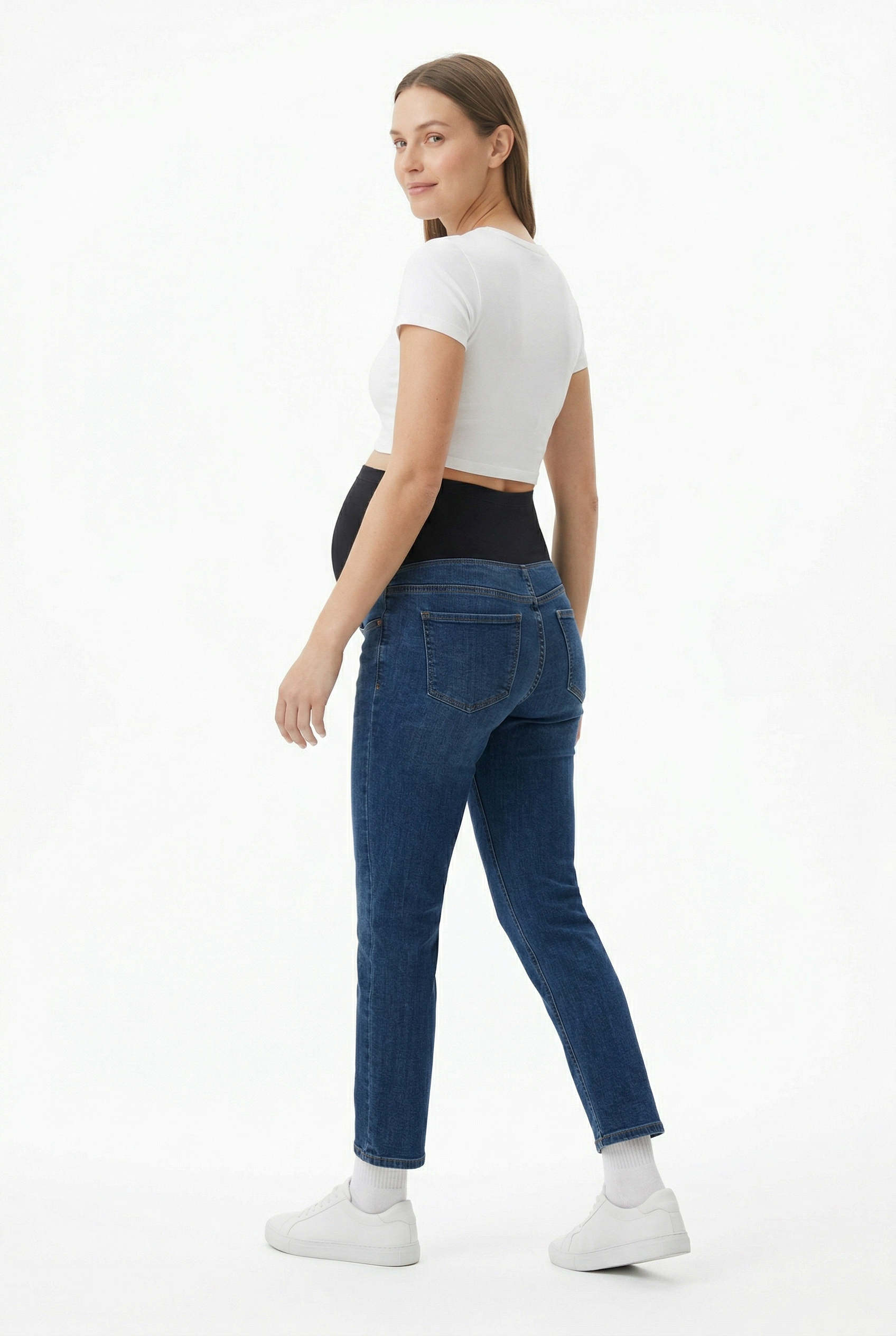 Classic Blue Over-Belly Maternity Jeans