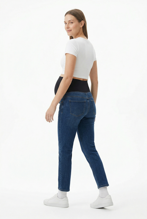 Classic Blue Over-Belly Maternity Jeans