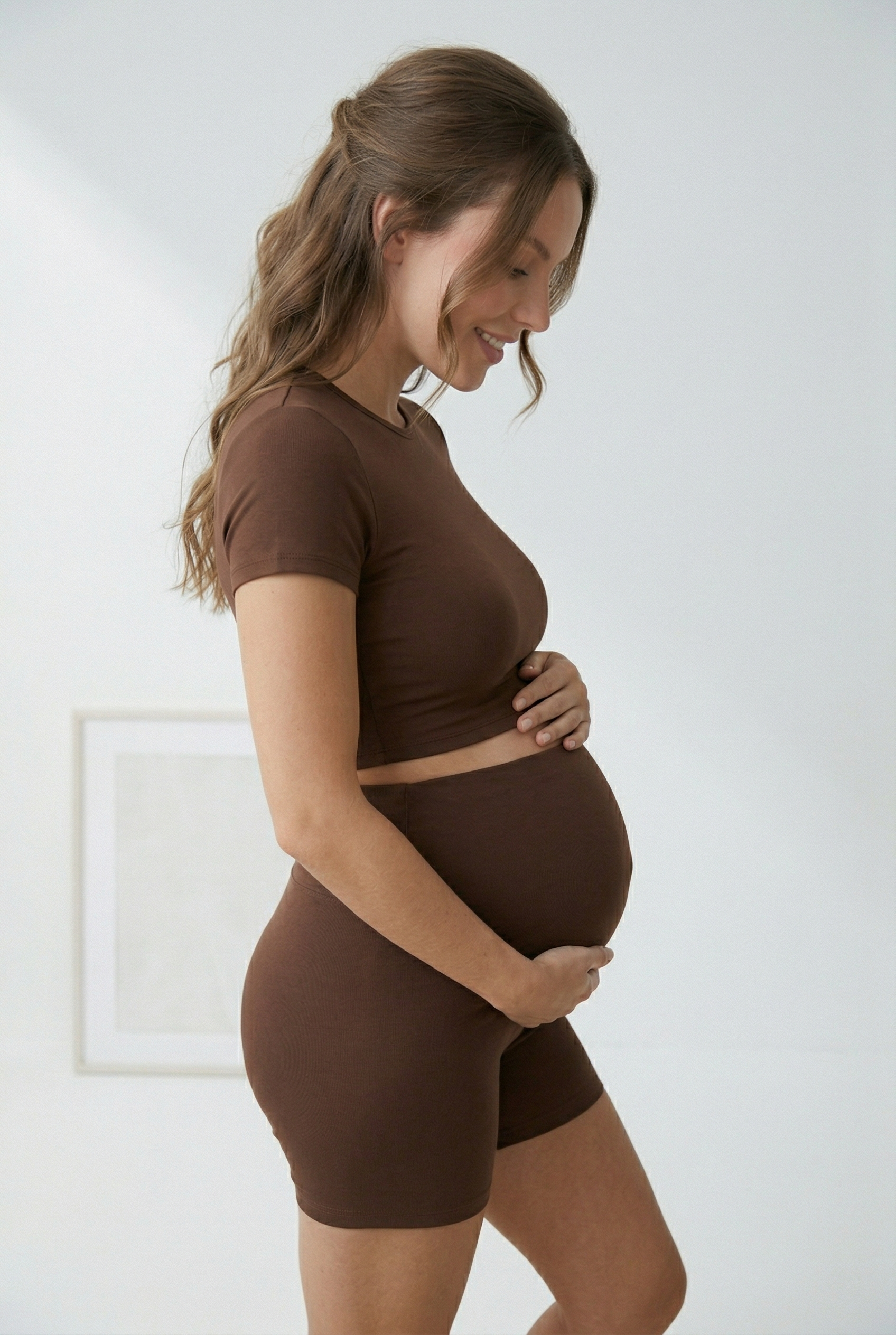 Chocolate Brown Maternity Crop Top & Biker Short Set