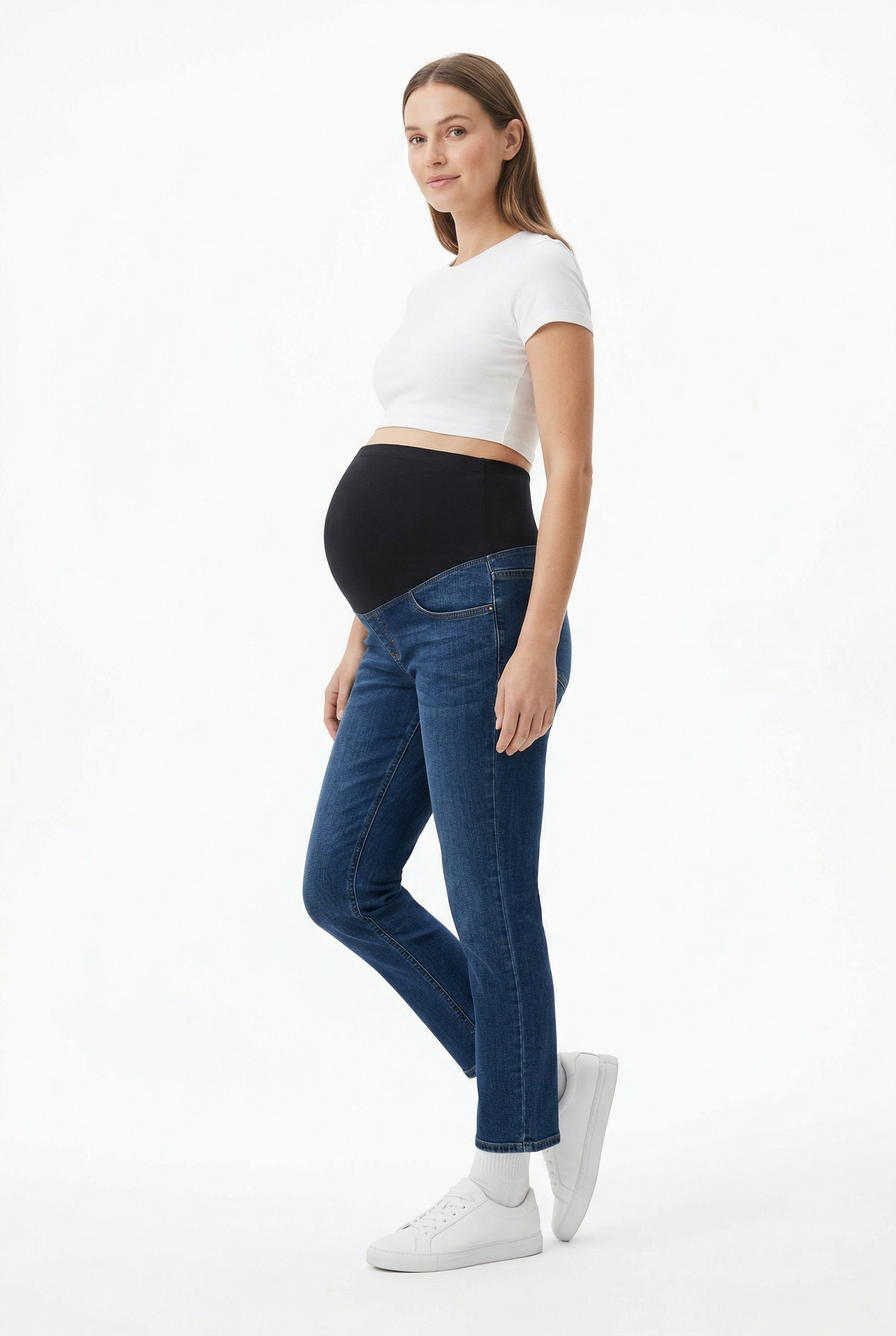 Classic Blue Over-Belly Maternity Jeans